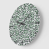 Elegant Green Glitter Black Leopard Animal Print Große Wanduhr (Winkel)