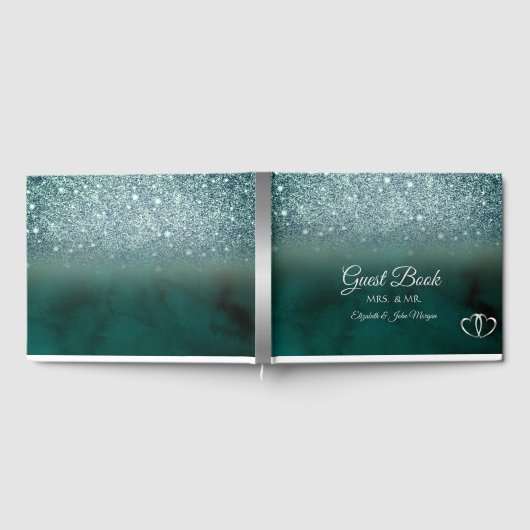 Elegant Green Glitzer Bokeh Green Gästebuch (Voll)