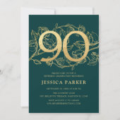 Elegant Green Gold 90. Geburtstag Einladung (Vorderseite)