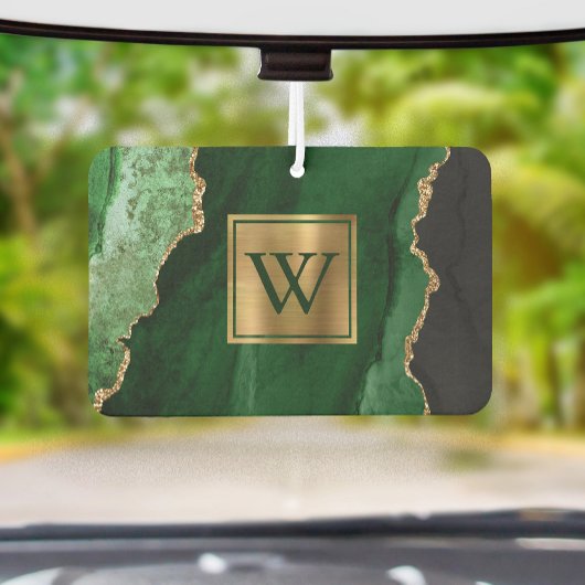 Elegant Green Gold Agate Monogram Autolufterfrischer