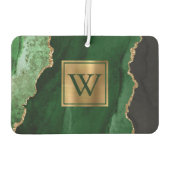 Elegant Green Gold Agate Monogram Autolufterfrischer (Rückseite)