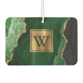 Elegant Green Gold Agate Monogram Autolufterfrischer (Vorderseite)