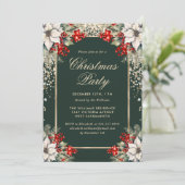 Elegant Green Gold Botanical Christmas Party Einladung (Stehend Vorderseite)