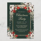 Elegant Green Gold Botanical Christmas Party Einladung (Vorne/Hinten)