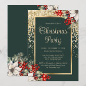 Elegant Green Gold Botanical Christmas Party Einladung (Vorne/Hinten)