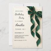 Elegant Green gold Bow Birthday Party Einladung (Vorderseite)