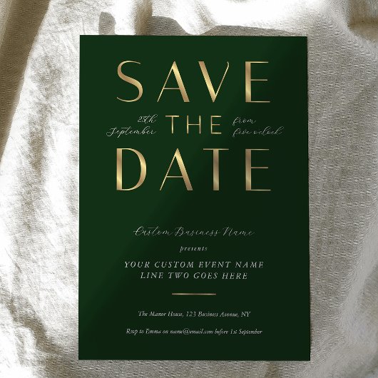 Elegant Green & Gold Business Event Corporate Save The Date