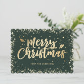 Elegant Green Gold Calligraphy Frohe Weihnachten (Stehend Vorderseite)