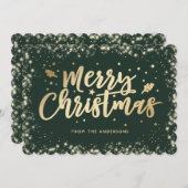 Elegant Green Gold Calligraphy Frohe Weihnachten (Vorne/Hinten)