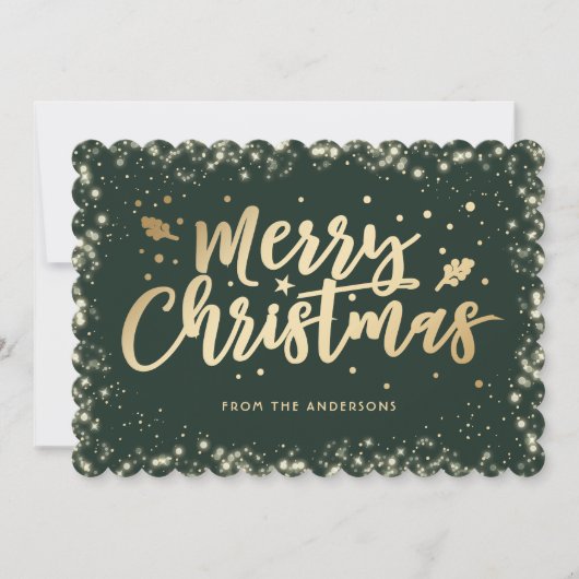 Elegant Green Gold Calligraphy Frohe Weihnachten (Vorderseite)