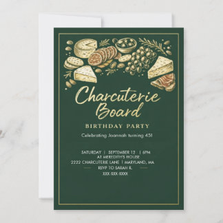 Elegant Green & Gold Charcuterie Board Birthday Einladung