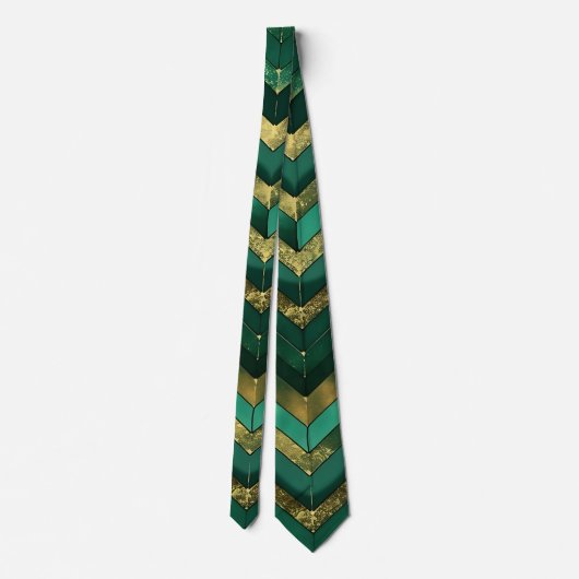 Elegant Green Gold Chevron Pattern Krawatte (Rückseite)