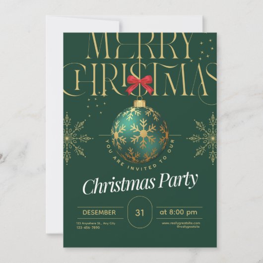 Elegant Green & Gold Christmas Invitation Einladung (Vorderseite)