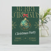 Elegant Green & Gold Christmas Invitation Einladung (Stehend Vorderseite)