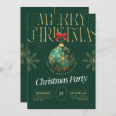 Elegant Green & Gold Christmas Invitation Einladung (Vorne/Hinten)
