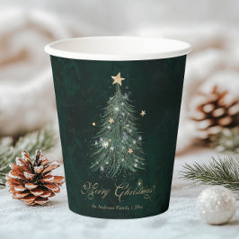Elegant Green Gold Christmas Tree  Pappbecher