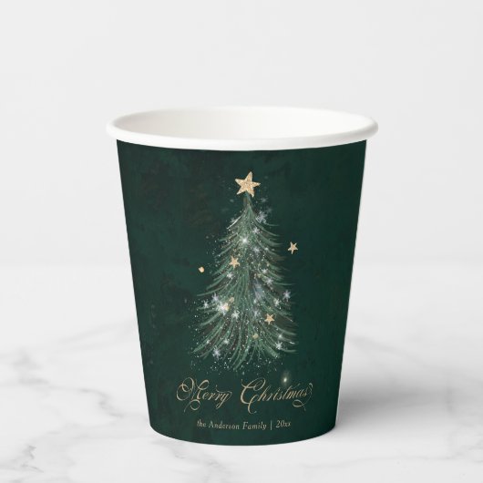 Elegant Green Gold Christmas Tree Pappbecher (Rückseite)