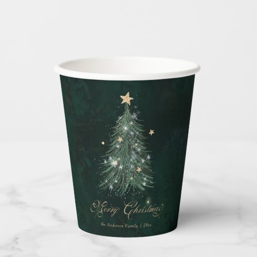 Elegant Green Gold Christmas Tree Pappbecher (Vorderseite)