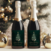 Elegant Green Gold Christmas Tree Weinetikett