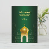 Elegant Green | Gold Dome Ramadan Grußkarte Einladung (Stehend Vorderseite)