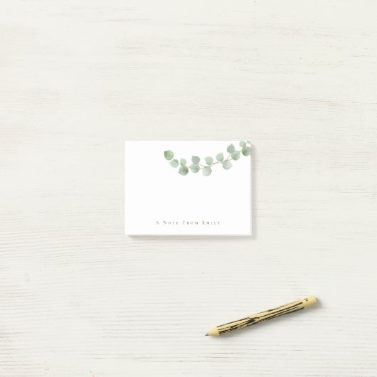 Elegant Green Gold Eucalyptus Leaf Name Post-it Klebezettel (Auf Schreibtisch)