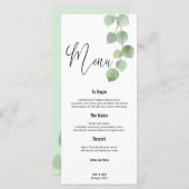 Elegant Green Gold Eucalyptus Leaf Script Hochzeit Menükarte (Vorne/Hinten)