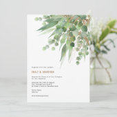 Elegant Green Gold Eucalyptus Leaf Wedding Einladung (Stehend Vorderseite)