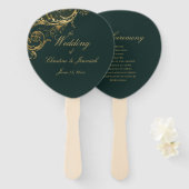 Elegant Green Gold Floral Damask Script Hochzeit Fächer (Vorne und Hinten)