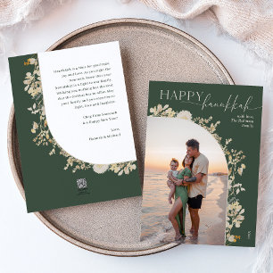 Elegant Green Gold Floral Happy Hanukkah Feiertagskarte