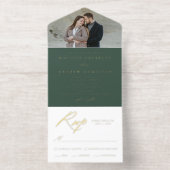 Elegant Green Gold Foil Calligraphy Photo Wedding All-in-One-Einladung (Innenseite)
