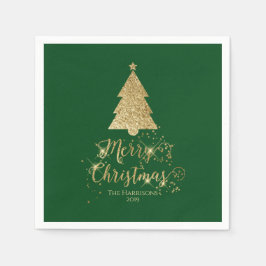 Elegant Green Gold Frohe Weihnachtssparkle Serviette