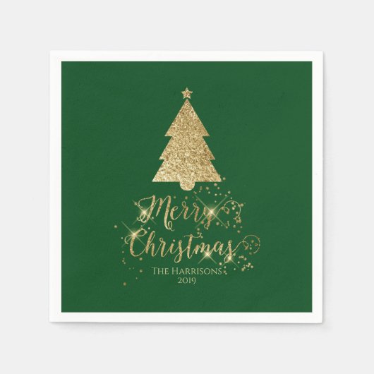 Elegant Green Gold Frohe Weihnachtssparkle Serviette (Vorderseite)