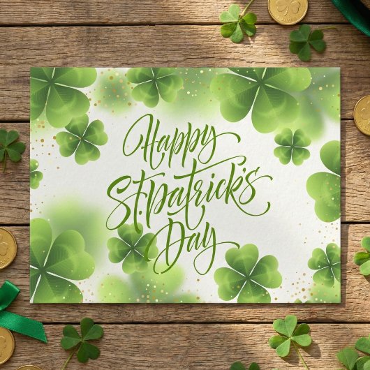 Elegant Green Gold Glitter St Patricks Day Script Postkarte