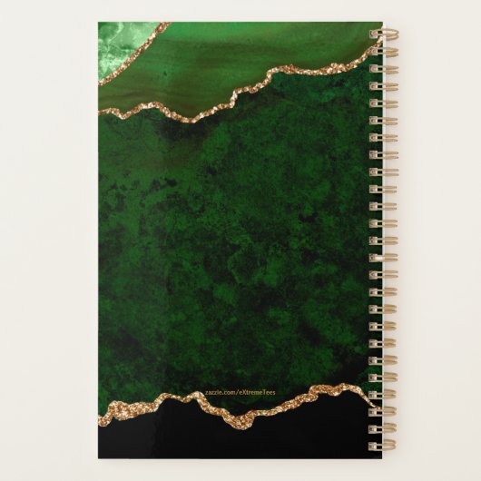 Elegant Green Gold Glitzer Agate Monogram 2024 Planer (Rückseite)