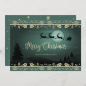 Elegant Green Gold Holly Santa Merry Weihnachten (Vorne/Hinten)