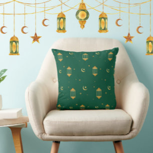 Elegant Green Gold Lanterns Islamic Eid/Ramadan Kissen