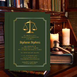 Elegant Green | Gold Law Attorney Graduation Party Einladung