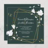 Elegant Green Gold Line Art Floral Geometric Einladung (Vorne/Hinten)