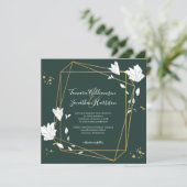 Elegant Green Gold Line Art Floral Geometric Einladung (Stehend Vorderseite)