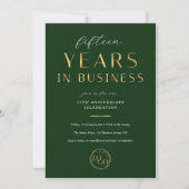 Elegant Green & Gold Logo Business Anniversary Einladung (Vorderseite)