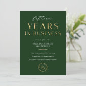 Elegant Green & Gold Logo Business Anniversary Einladung (Stehend Vorderseite)