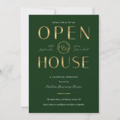 Elegant Green & Gold Logo Business Open House Einladung (Vorderseite)