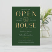Elegant Green & Gold Logo Business Open House Einladung (Stehend Vorderseite)