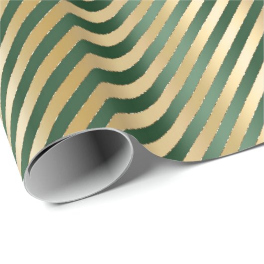 Elegant Green Gold Luxury Stripe Pattern Geschenkpapier (Rolleneckpunkt)