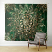 Elegant Green Gold Mandala Wandteppich (Beispiel (Horizontal))
