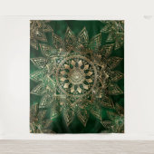 Elegant Green Gold Mandala Wandteppich (Vorderseite)