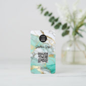 Elegant Green Gold Marble Logo & QR Code Modern Visitenkarte (Stehend Vorderseite)