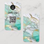Elegant Green Gold Marble Logo & QR Code Modern Visitenkarte (Vorne/Hinten)