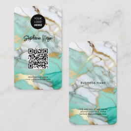 Elegant Green Gold Marble Logo & QR Code Modern Visitenkarte