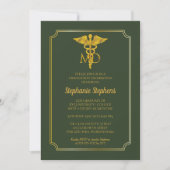 Elegant Green | Gold MD Physician Graduation Party Einladung (Vorderseite)